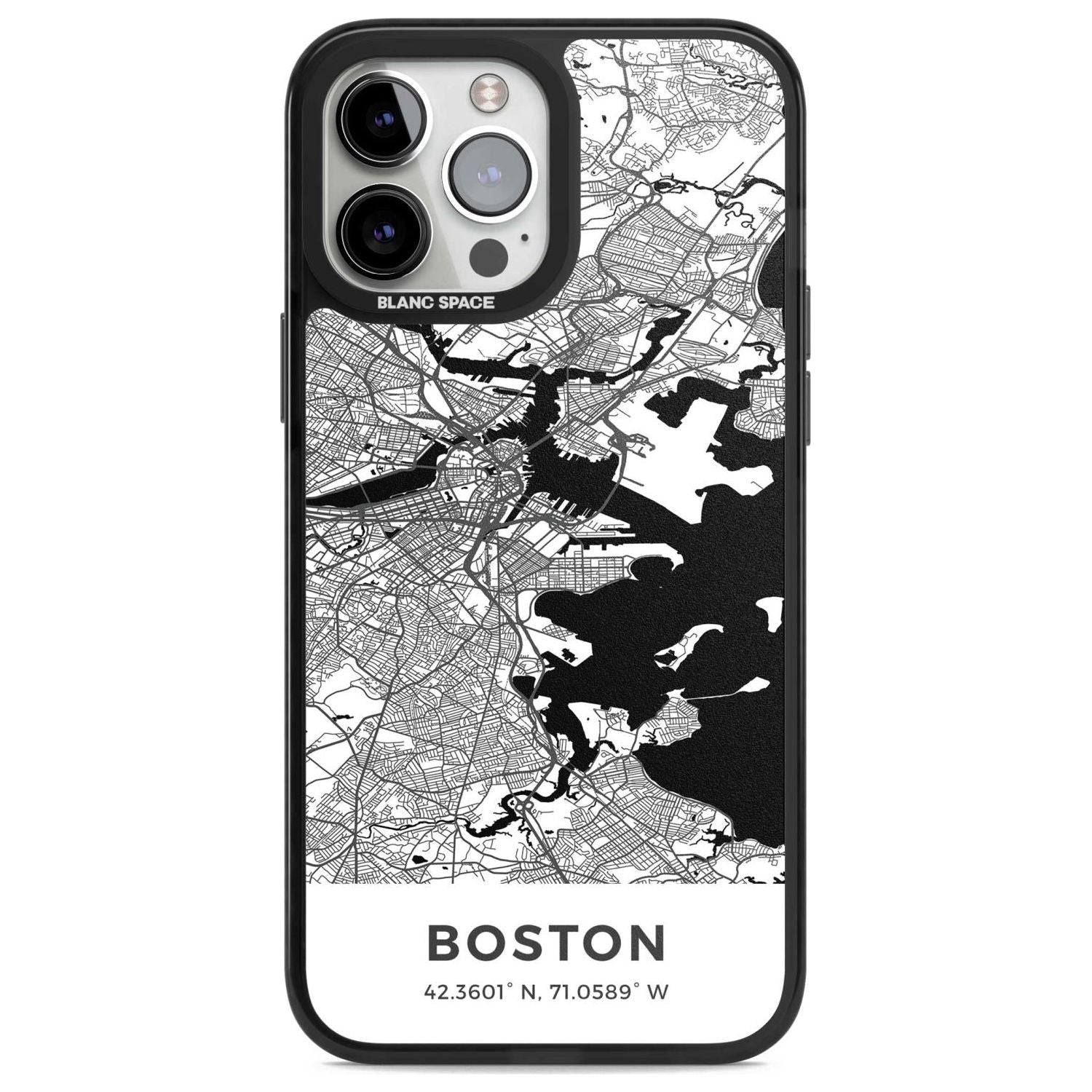 Map of Boston, Massachusetts Phone Case iPhone 13 Pro Max / Magsafe Black Impact Case Blanc Space