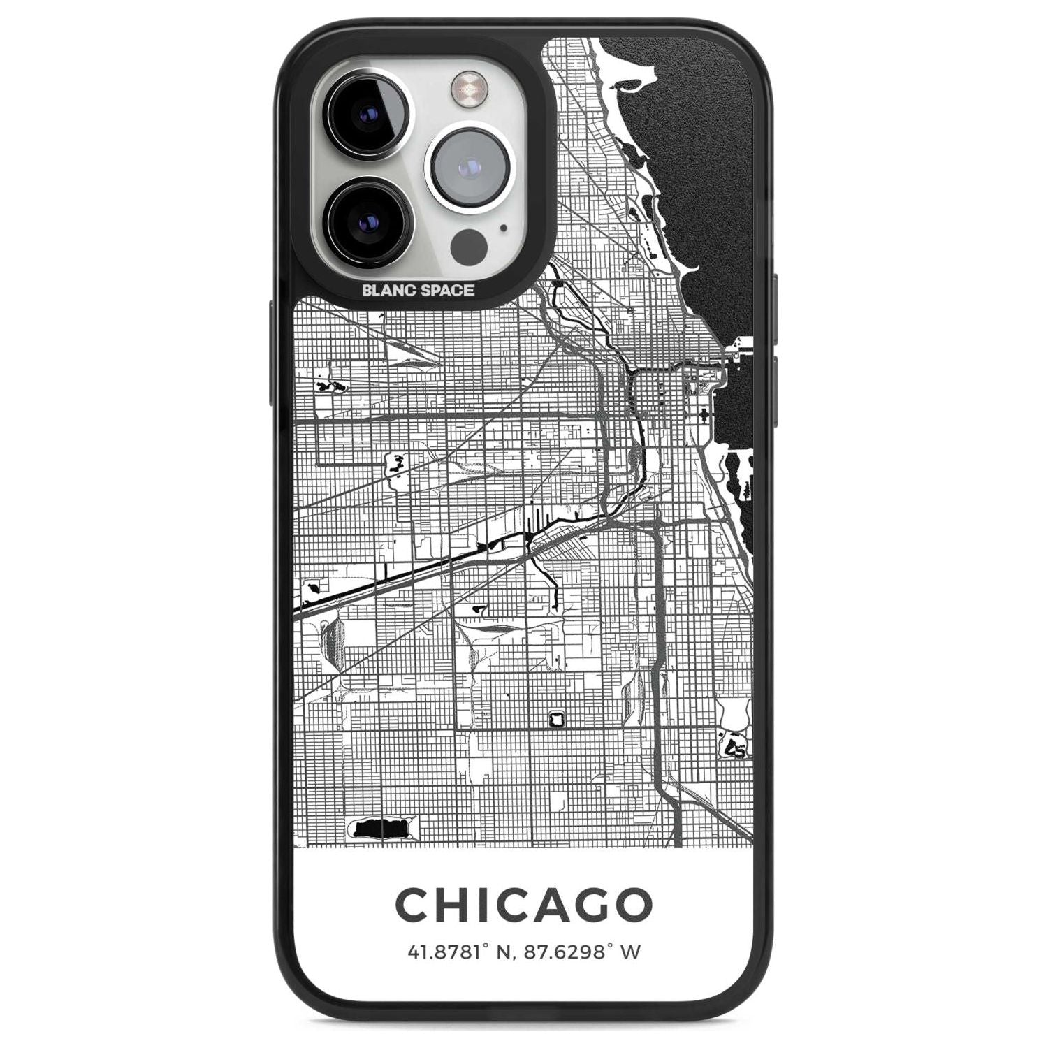 Map of Chicago, Illinois Phone Case iPhone 13 Pro Max / Magsafe Black Impact Case Blanc Space