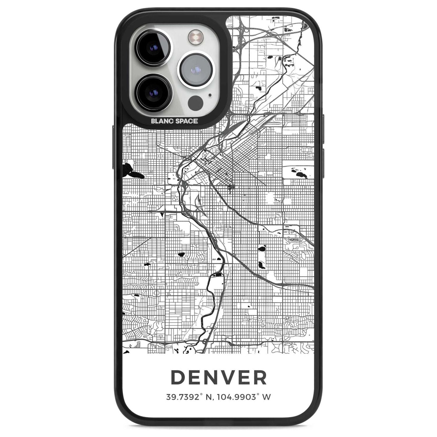 Map of Denver, Colorado Phone Case iPhone 13 Pro Max / Magsafe Black Impact Case Blanc Space