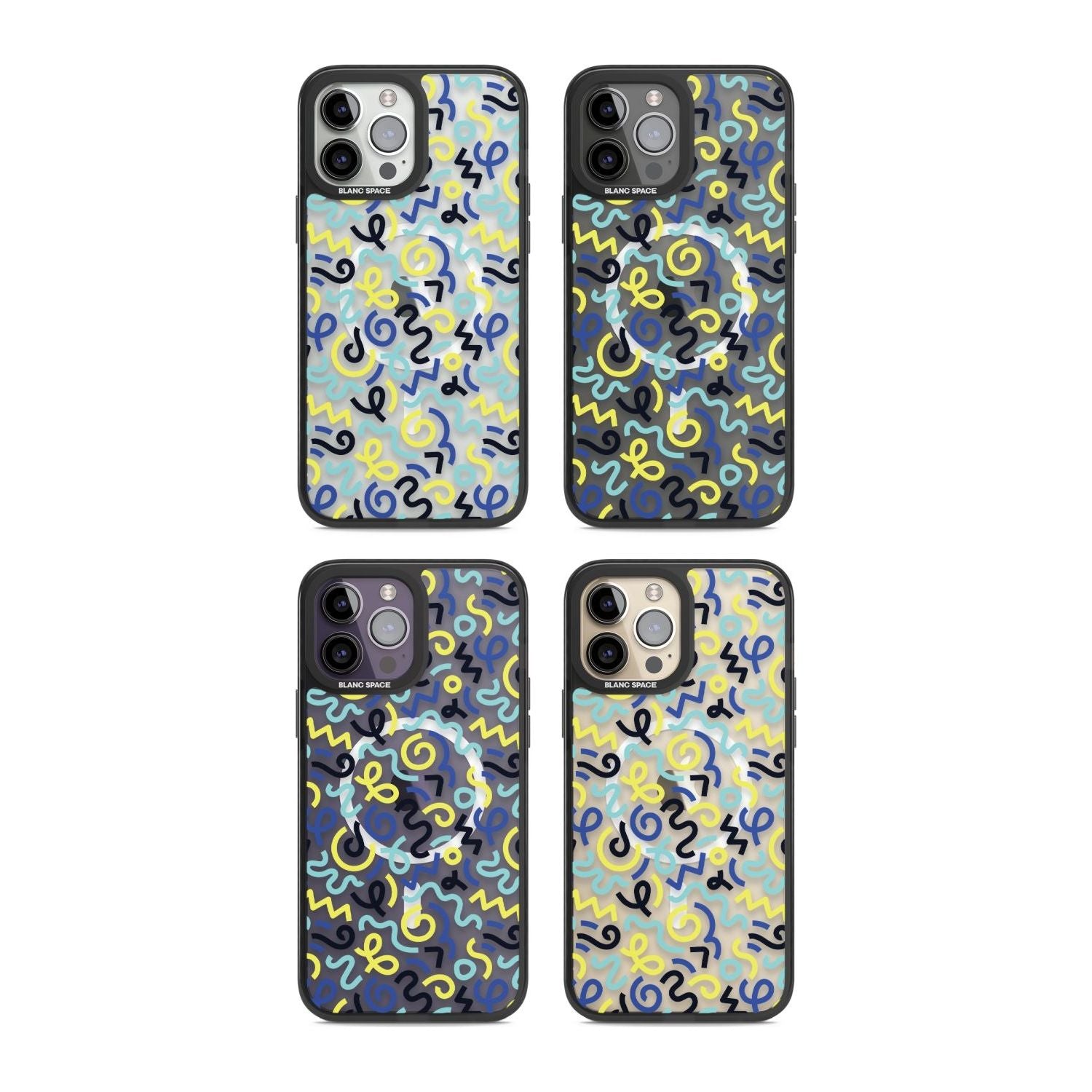 Blue & Yellow Shapes Memphis Retro Pattern Design