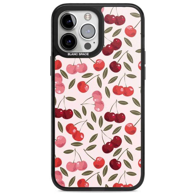 Fruity & Fun Patterns Cherries Phone Case iPhone 13 Pro Max / Magsafe Black Impact Case Blanc Space