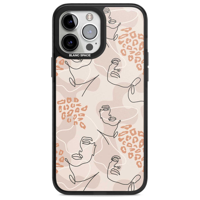 Leopard Print Stylish Abstract Faces Phone Case iPhone 13 Pro Max / Magsafe Black Impact Case Blanc Space