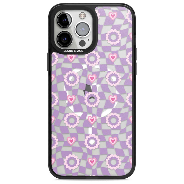 Checkered Love Pattern Phone Case iPhone 13 Pro Max / Magsafe Black Impact Case Blanc Space