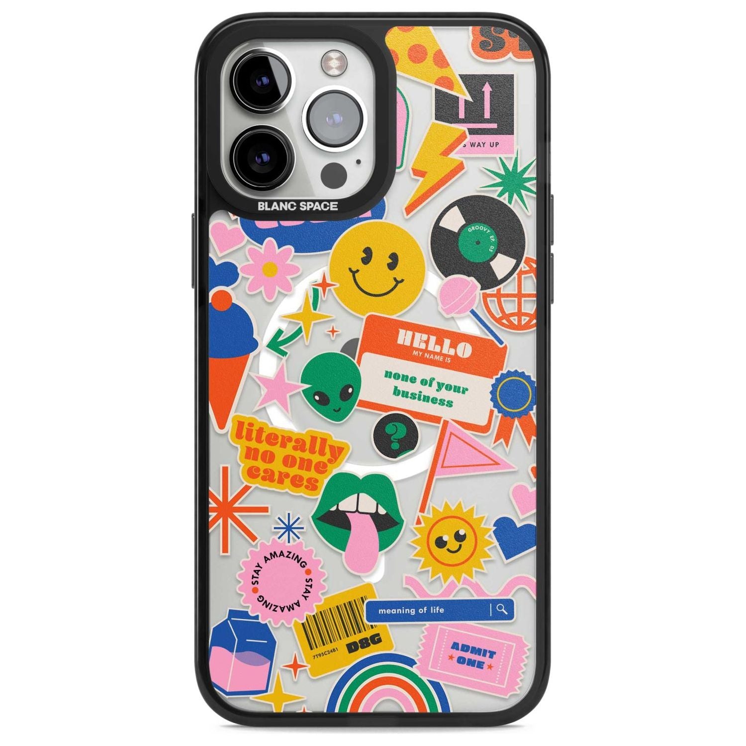 Nostalgic Stickers #1 Phone Case iPhone 13 Pro Max / Magsafe Black Impact Case Blanc Space