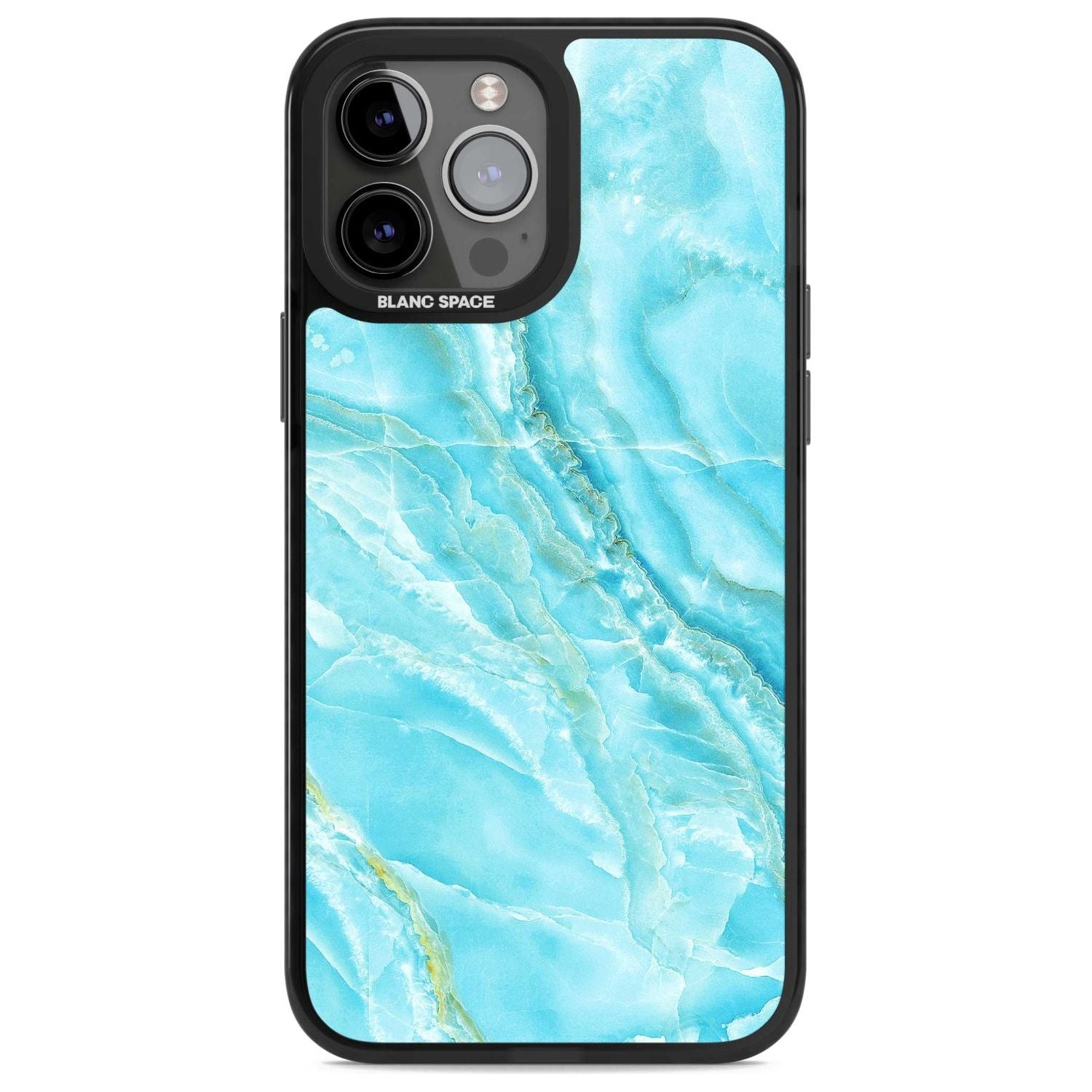 Bright Blue Onyx Marble Phone Case iPhone 13 Pro Max / Magsafe Black Impact Case Blanc Space