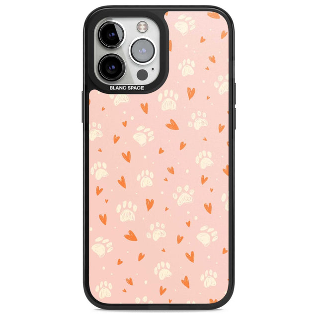 Paws & Hearts Pattern Phone Case iPhone 13 Pro Max / Magsafe Black Impact Case Blanc Space