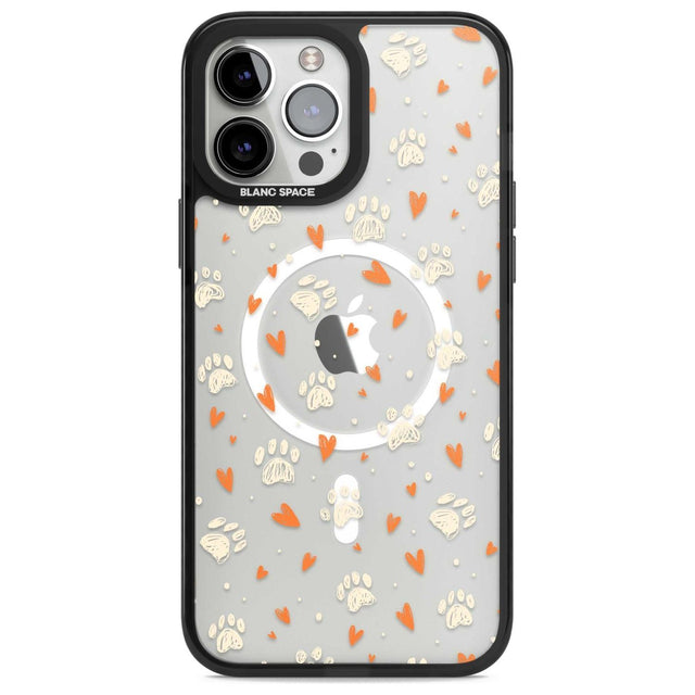 Paws & Hearts Pattern (Clear) Phone Case iPhone 13 Pro Max / Magsafe Black Impact Case Blanc Space