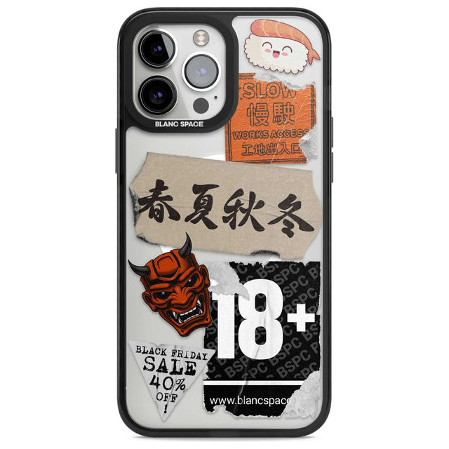Asian Sticker Mix Phone Case iPhone 13 Pro Max / Magsafe Black Impact Case Blanc Space
