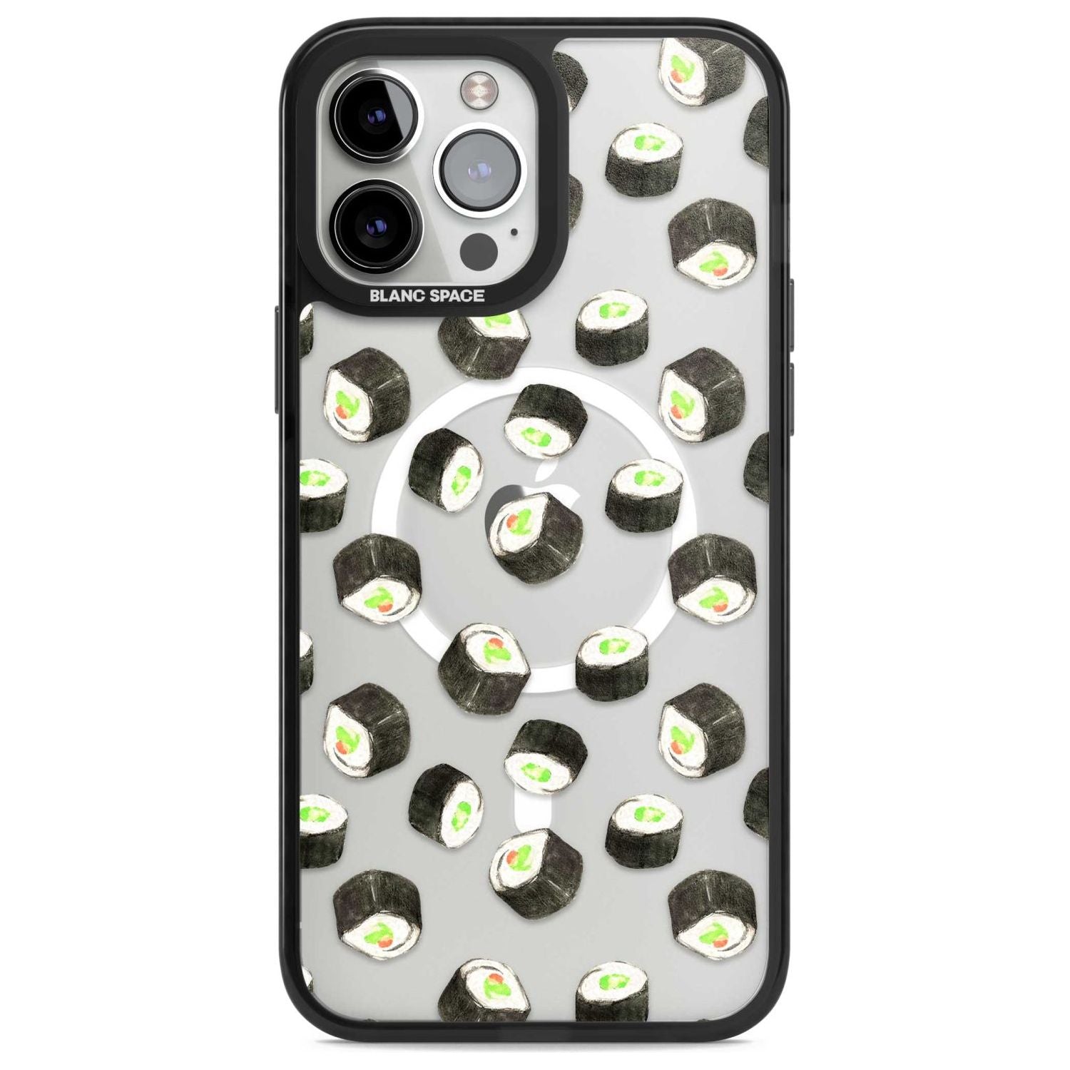 Maki Rolls Sushi Pattern Phone Case iPhone 13 Pro Max / Magsafe Black Impact Case Blanc Space