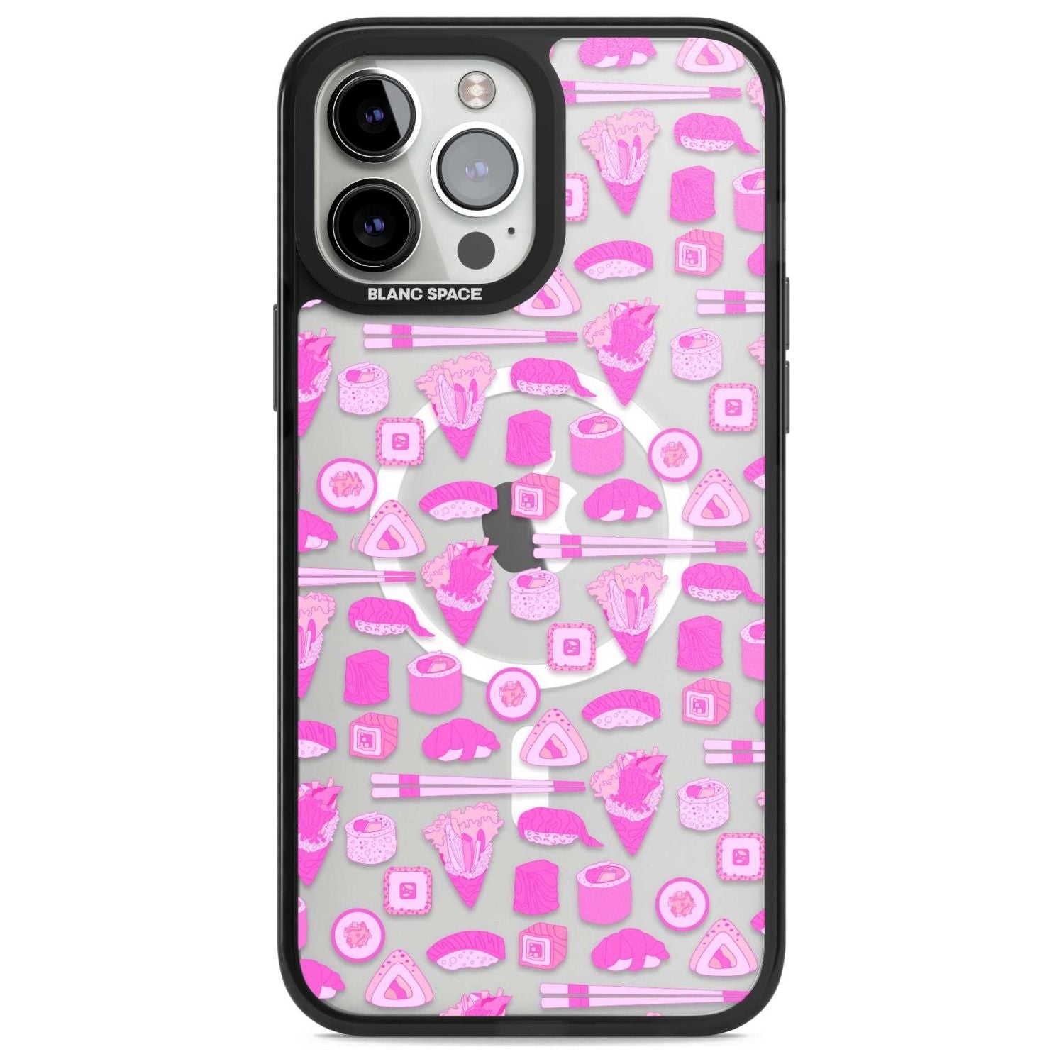 Bright Pink Sushi Pattern Phone Case iPhone 13 Pro Max / Magsafe Black Impact Case Blanc Space