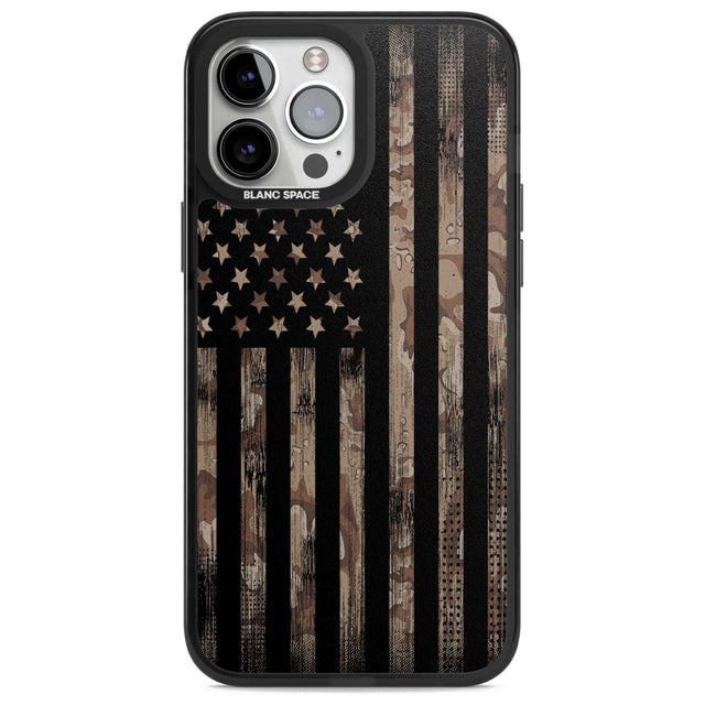 Desert Camo US Flag Phone Case iPhone 13 Pro Max / Magsafe Black Impact Case Blanc Space
