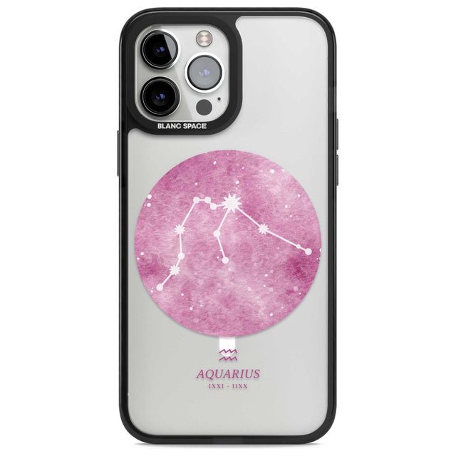 Aquarius Zodiac Transparent Design - Pink Phone Case iPhone 13 Pro Max / Magsafe Black Impact Case Blanc Space