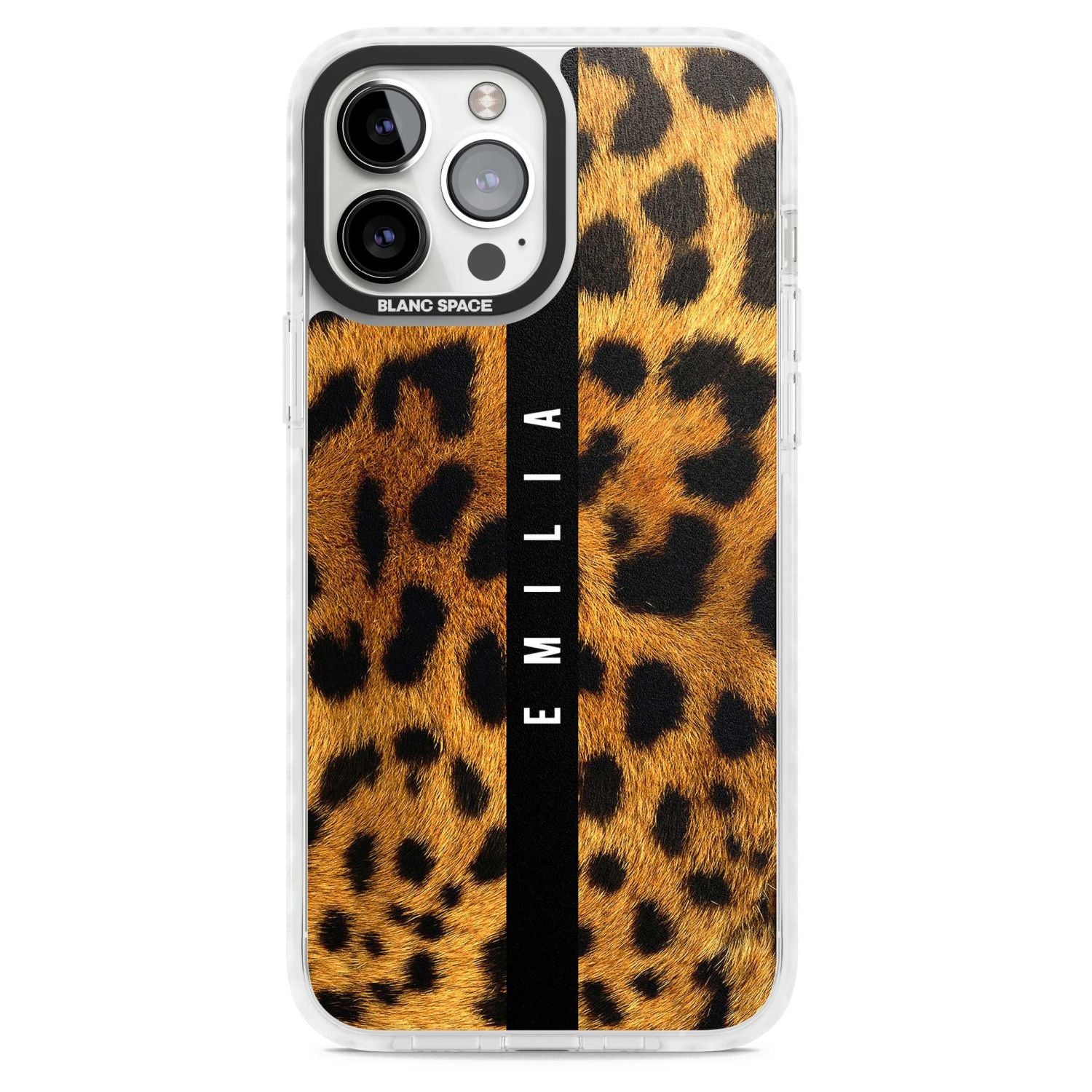 Personalised Leopard Print Custom Phone Case iPhone 13 Pro Max / Magsafe Black Impact Case Blanc Space