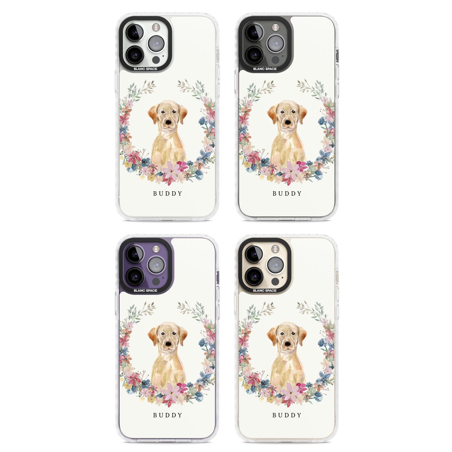 Personalised Yellow Labrador Retriever Floral Portrait