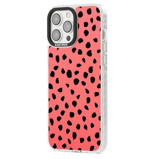 Black on Salmon Pink Dalmatian Polka Dot Spots