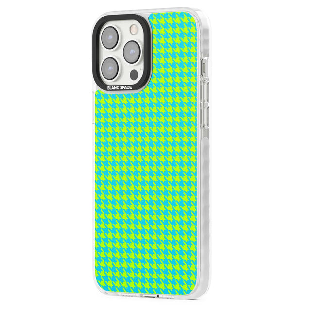 Neon Lime & Turquoise Houndstooth Pattern