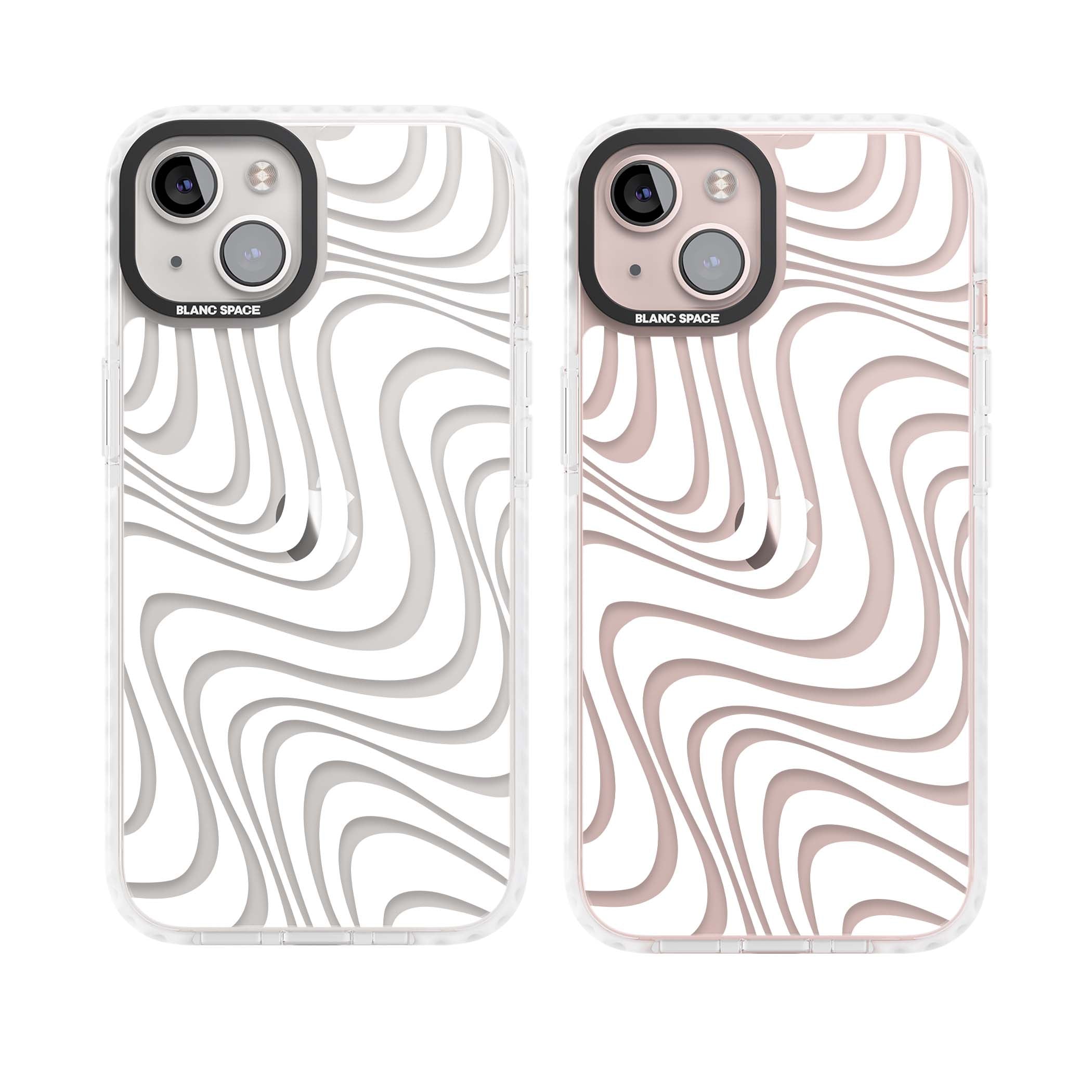 White Abstract Waves abstract iPhone case featuring flowing grey wave pattern on clear background | Clear Impact case for iPhone 13, iPhone 14, iPhone 15