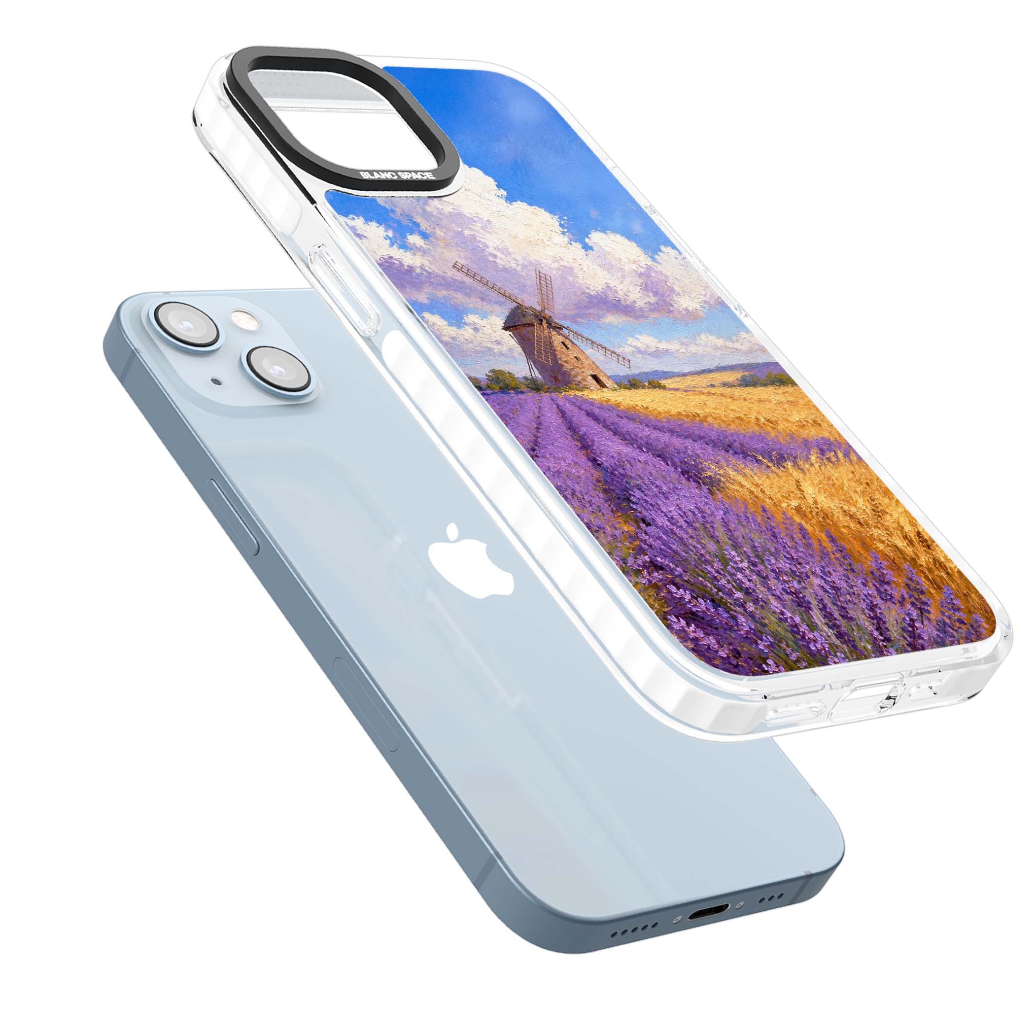 Lavender Mill cottagecore iPhone case featuring a French windmill, lavender field and golden wheat oil painting | Clear Impact case for iPhone 13, iPhone 14, iPhone 15