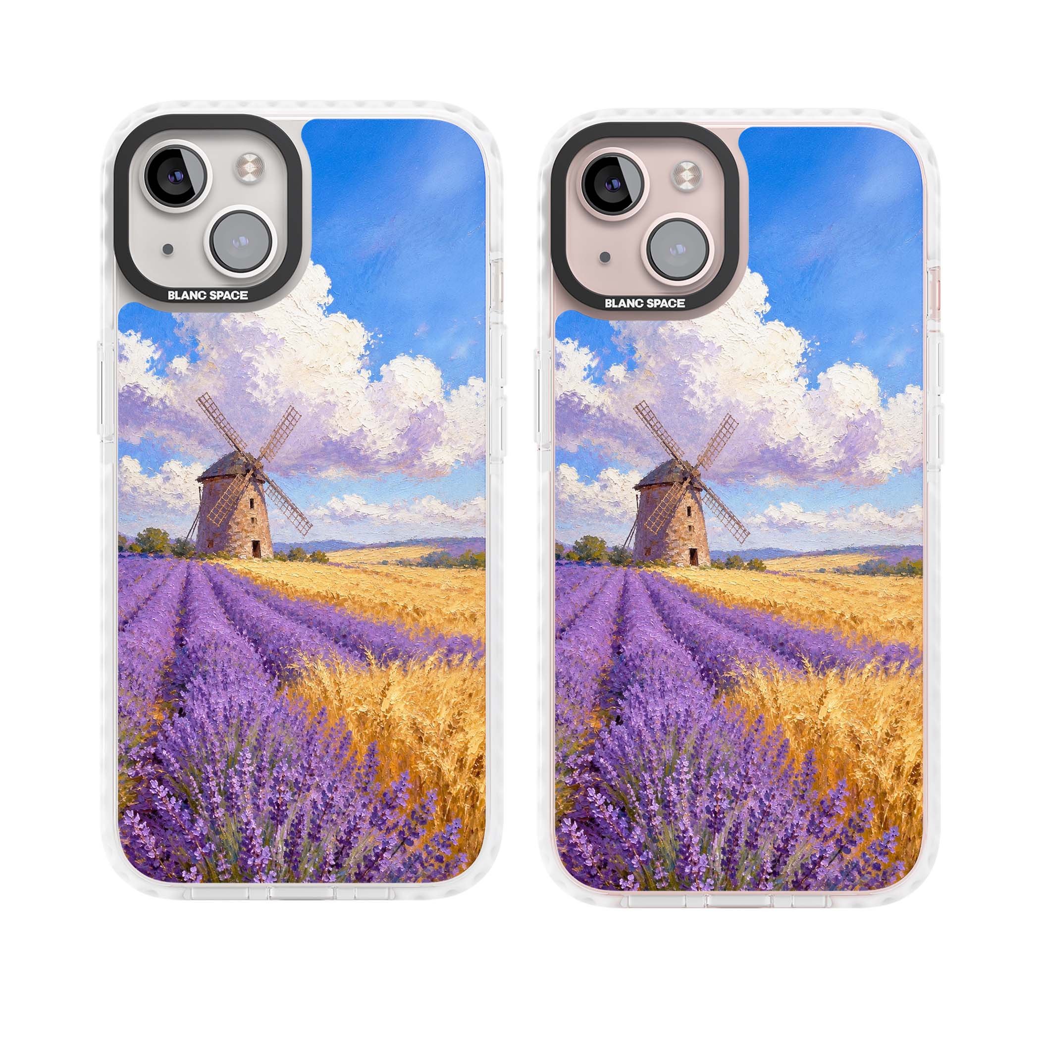 Lavender Mill cottagecore iPhone case featuring a French windmill, lavender field and golden wheat oil painting | Clear Impact case for iPhone 13, iPhone 14, iPhone 15