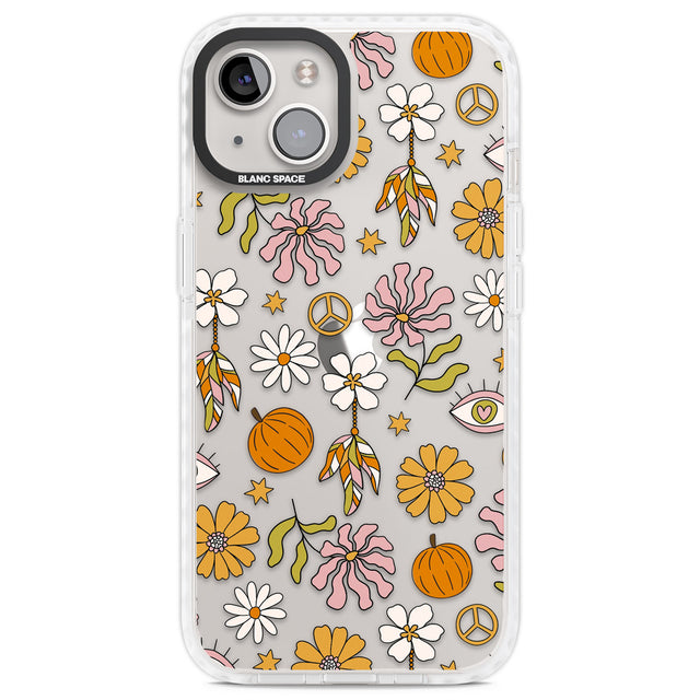 Retro Boho Fall Floral Clear Impact Phone Case for iPhone 13, iPhone 14, iPhone 15