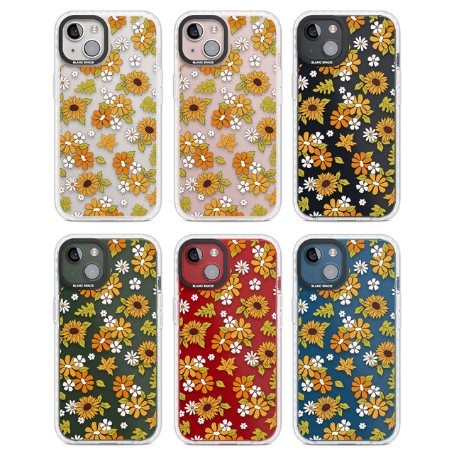 Boho Sunflowers Clear Impact Phone Case for iPhone 13, iPhone 14, iPhone 15