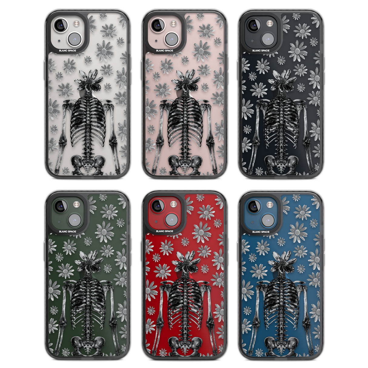 Skeleton Flower Black Impact Phone Case for iPhone 13, iPhone 14, iPhone 15