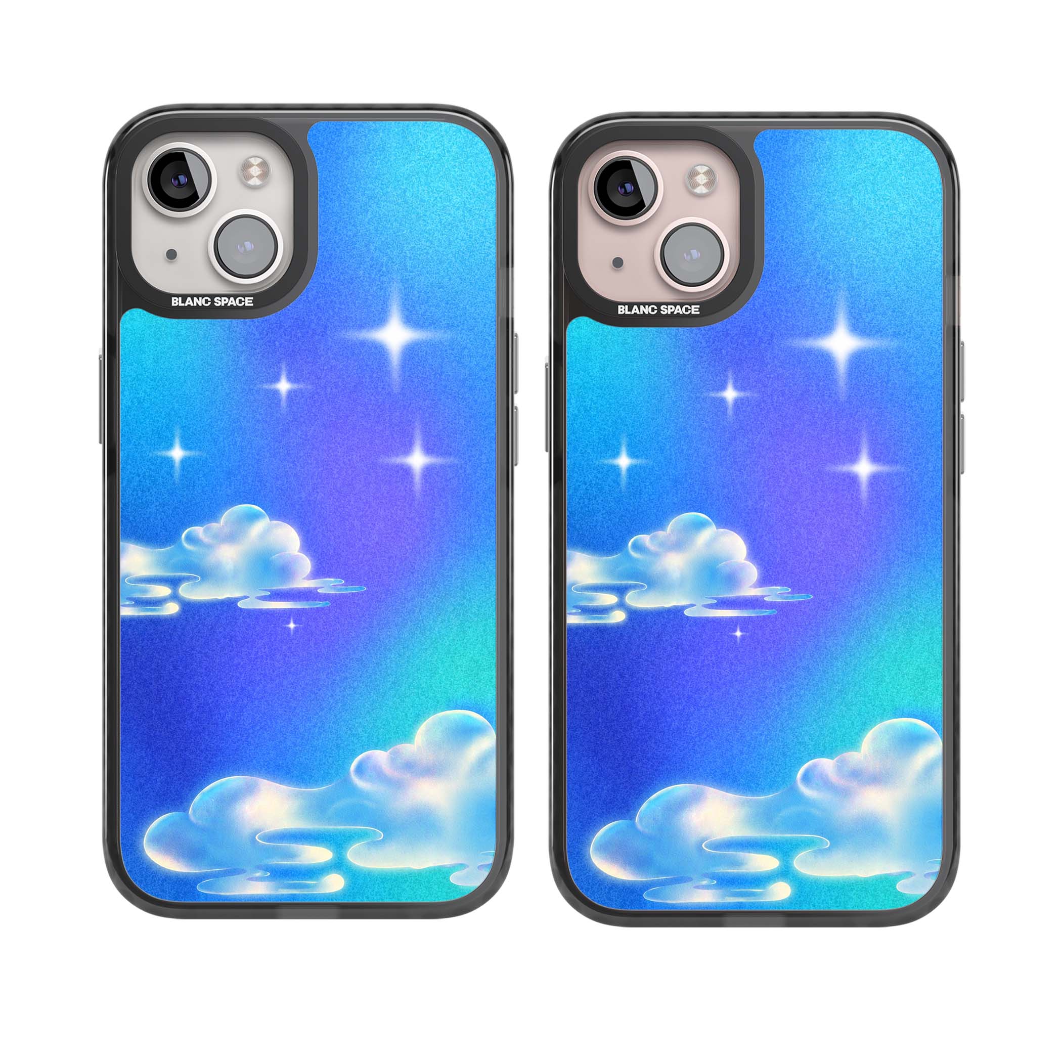 Aurora celestial iPhone case featuring dreamy iridescent clouds, sparkling stars and pastel blue purple sky | Black Impact case for iPhone 13, iPhone 14, iPhone 15