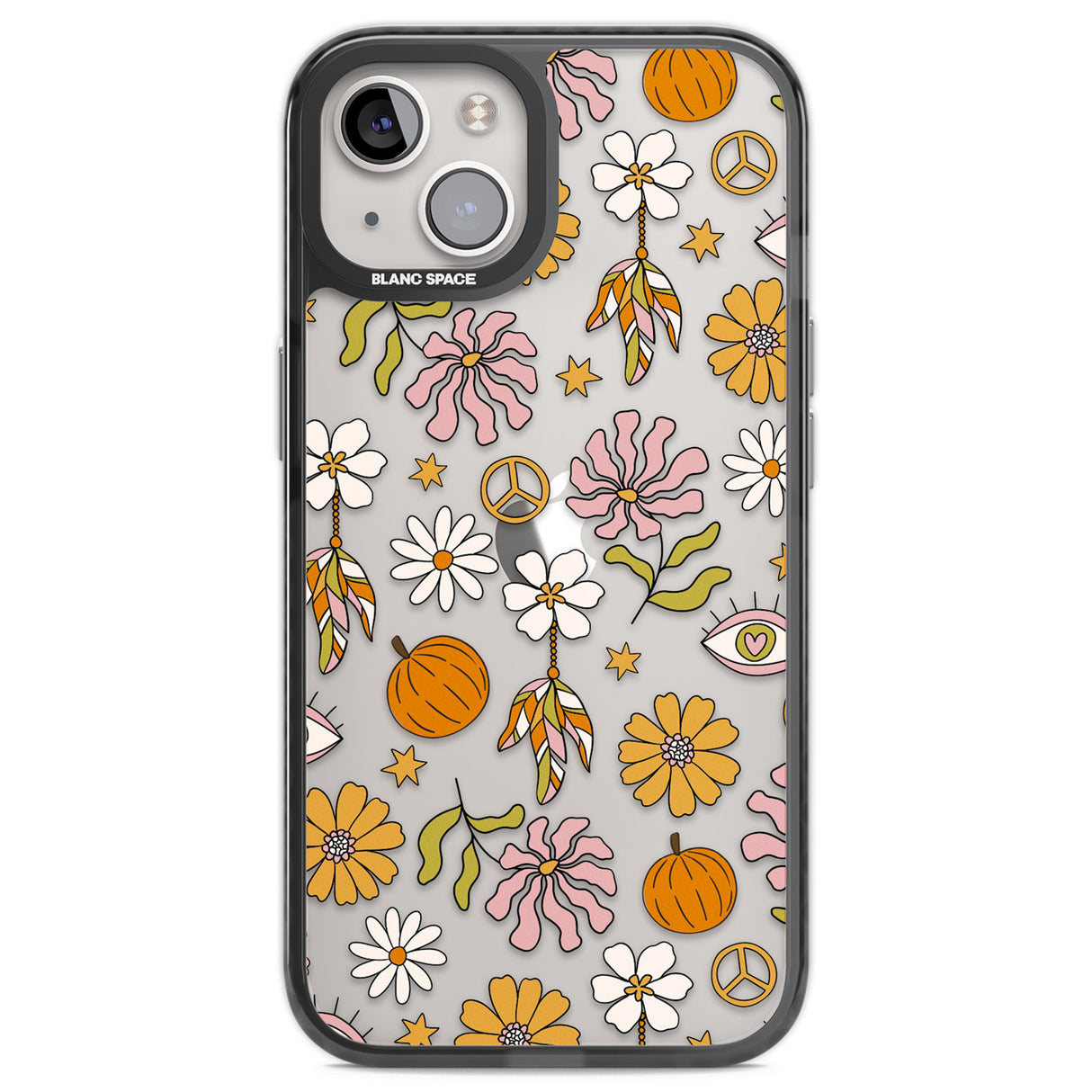 Retro Boho Fall Floral Black Impact Phone Case for iPhone 13, iPhone 14, iPhone 15