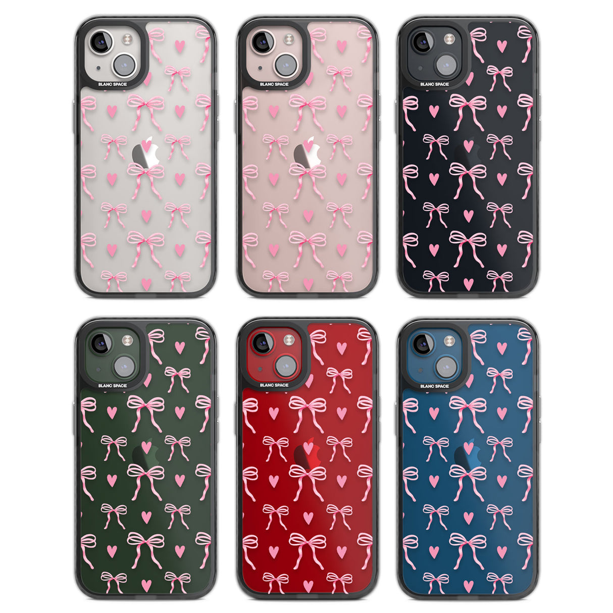 Pink Bows & Hearts Black Impact Phone Case for iPhone 13, iPhone 14, iPhone 15