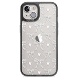 White Bows & Hearts Black Impact Phone Case for iPhone 13, iPhone 14, iPhone 15