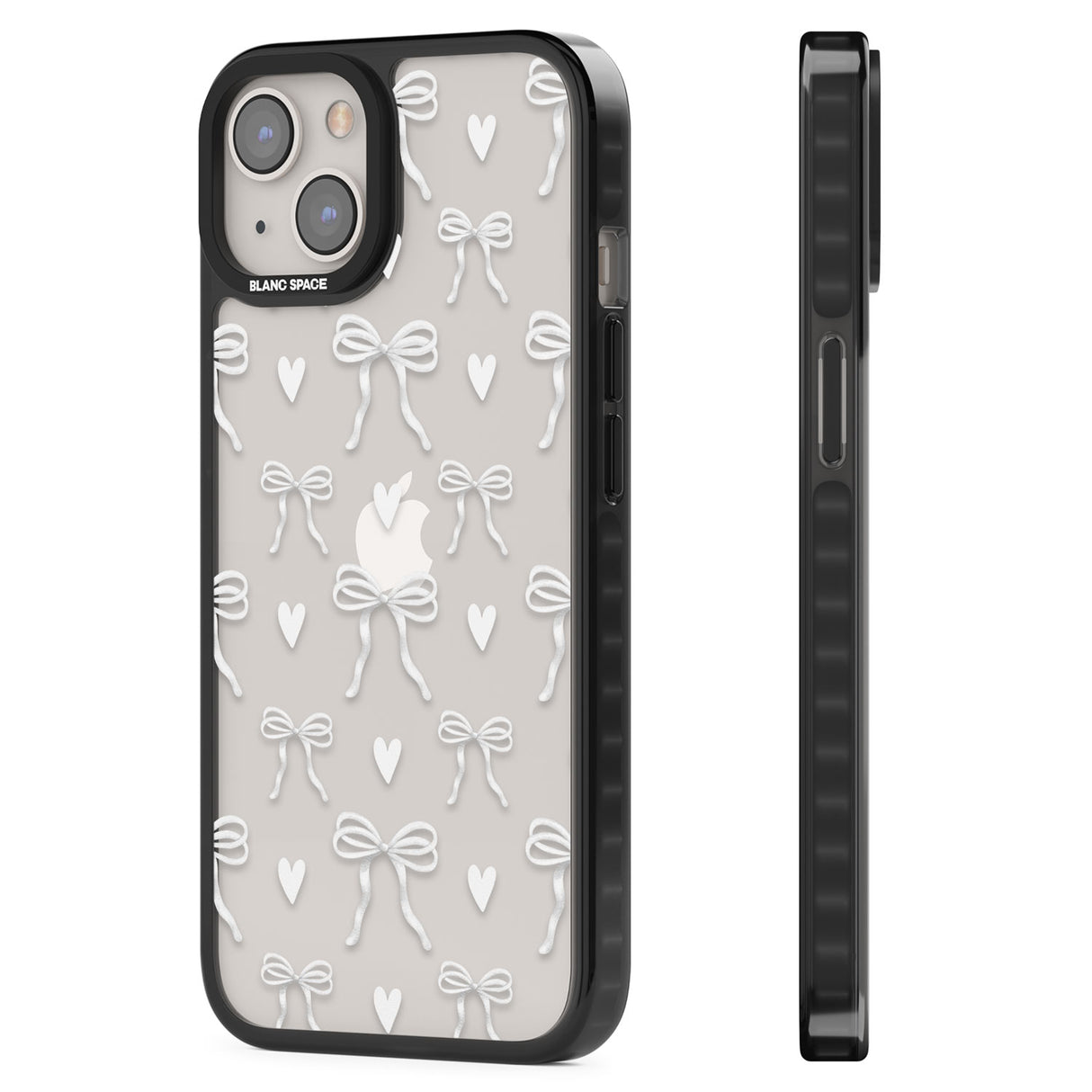 White Bows & Hearts Black Impact Phone Case for iPhone 13, iPhone 14, iPhone 15