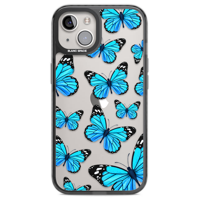 Blue Butterflies Black Impact Phone Case for iPhone 13, iPhone 14, iPhone 15