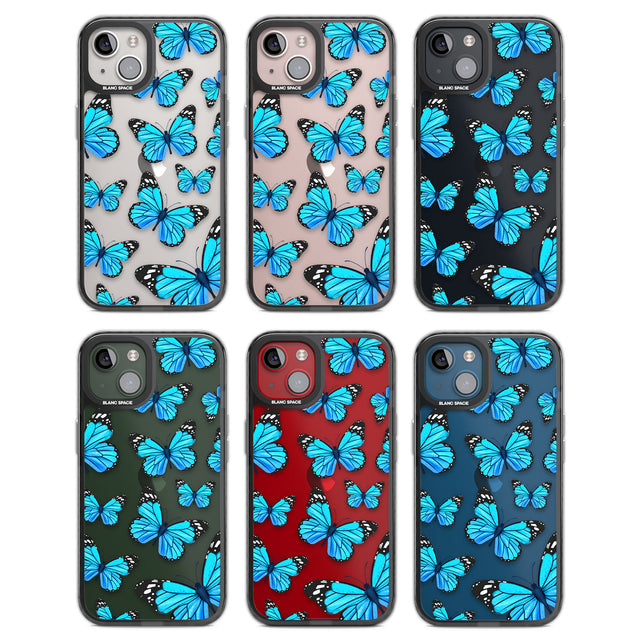 Blue Butterflies Black Impact Phone Case for iPhone 13, iPhone 14, iPhone 15