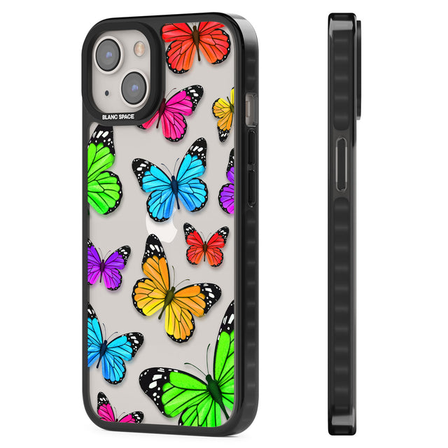 Vibrant Butterflies Black Impact Phone Case for iPhone 13, iPhone 14, iPhone 15