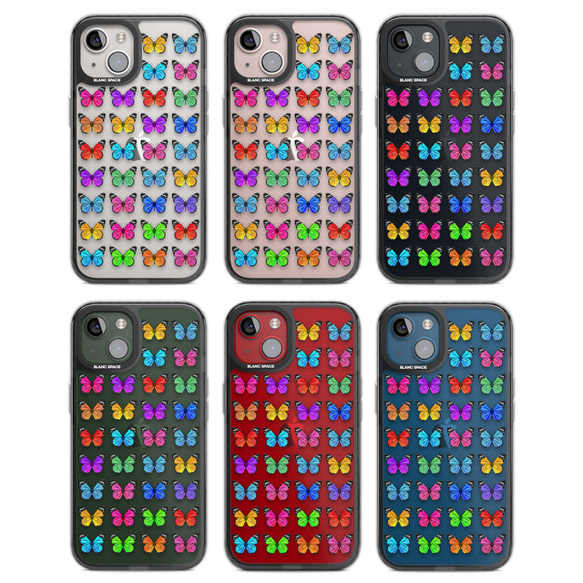 Colourful Butterfly Pattern Black Impact Phone Case for iPhone 13, iPhone 14, iPhone 15