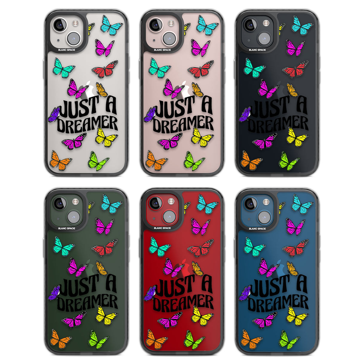 Just a Dreamer Butterfly Black Impact Phone Case for iPhone 13, iPhone 14, iPhone 15