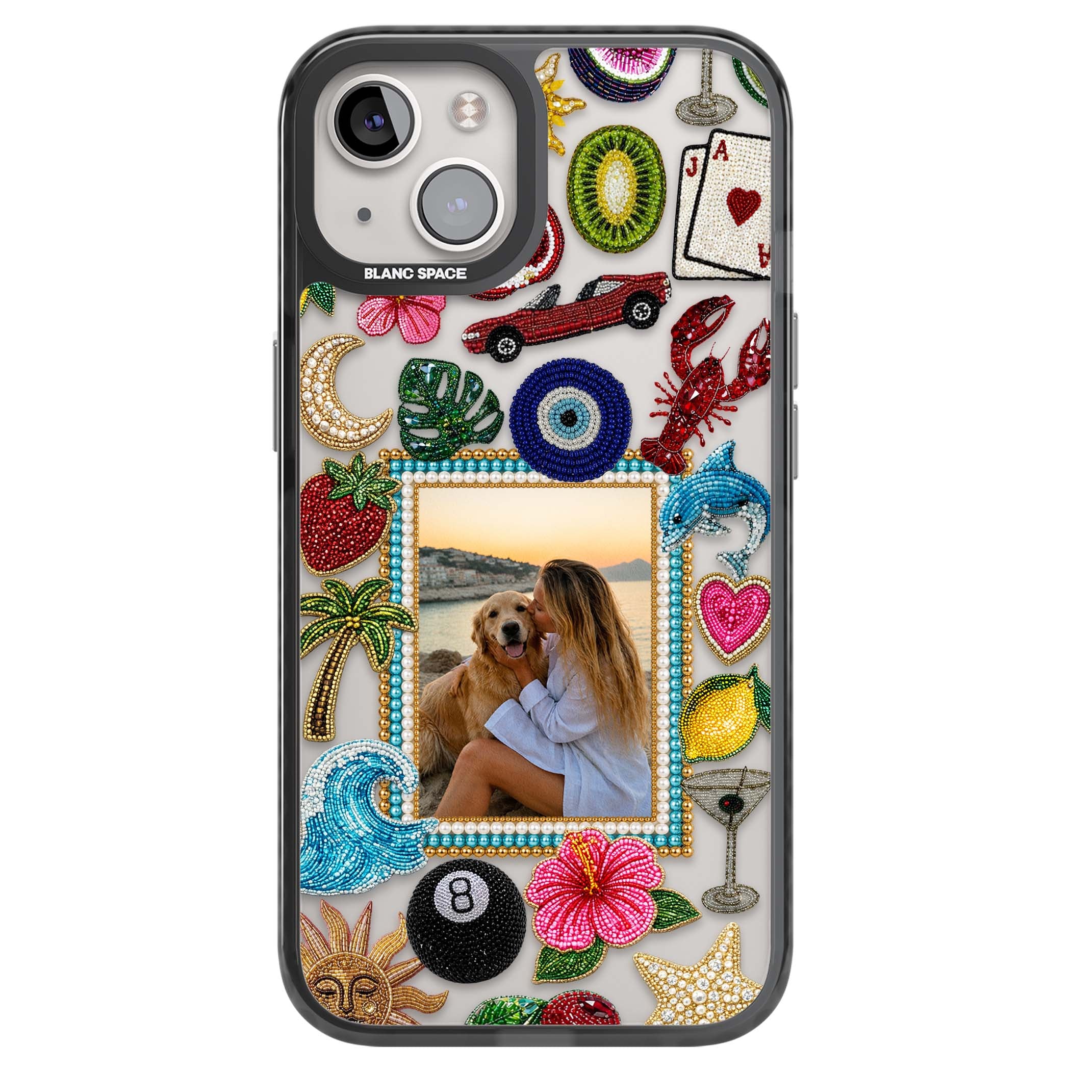 Beaded Photo coastal iPhone case | Black Impact case for iPhone 13, iPhone 14, iPhone 15