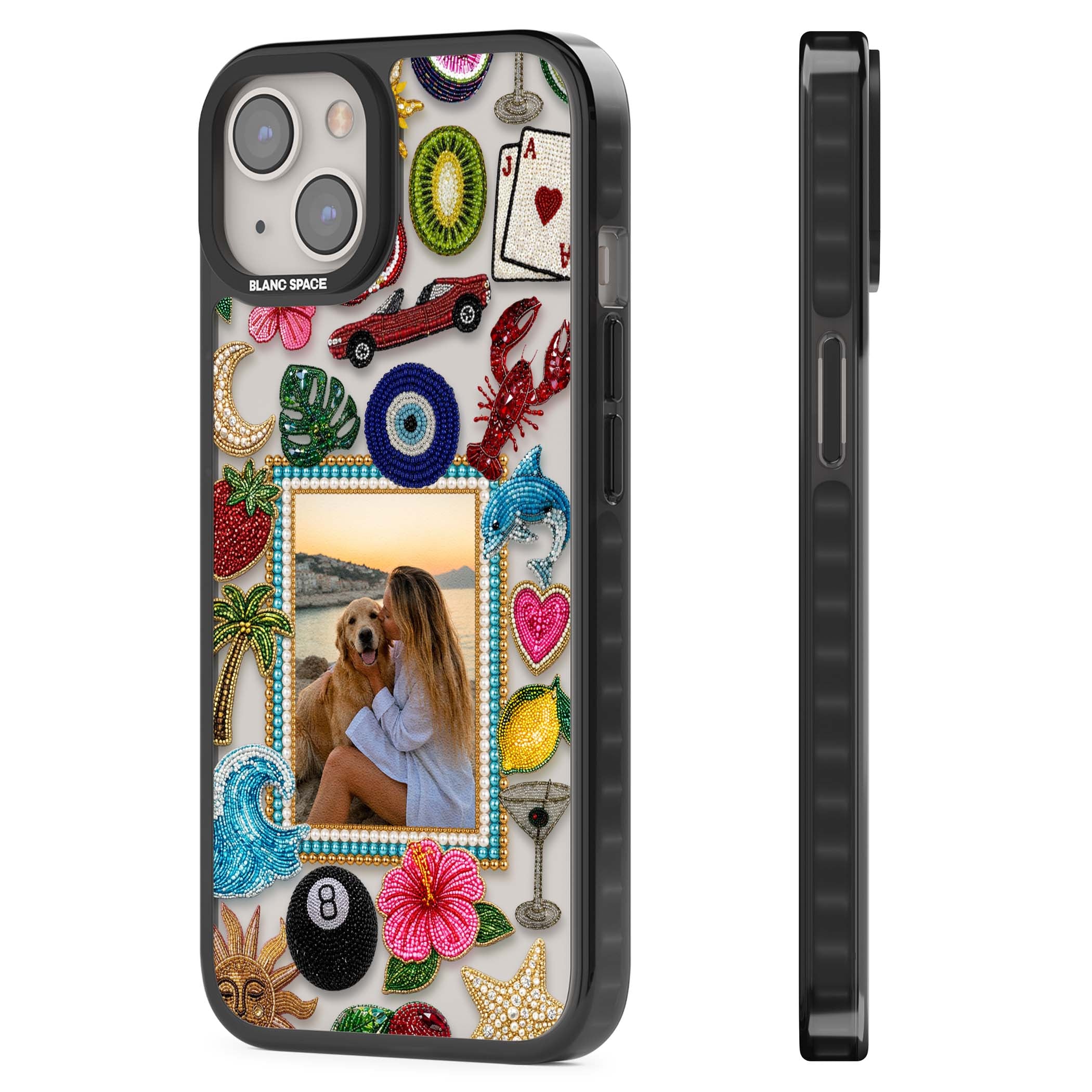 Beaded Photo coastal iPhone case | Black Impact case for iPhone 13, iPhone 14, iPhone 15