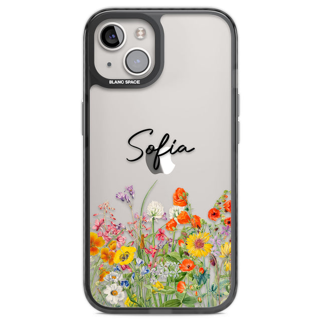 Personalised Summer Wildflowers Black Impact Phone Case for iPhone 13, iPhone 14, iPhone 15