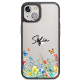 Personalised Buterflies & Wildflowers Black Impact Phone Case for iPhone 13, iPhone 14, iPhone 15