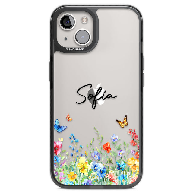 Personalised Buterflies & Wildflowers Black Impact Phone Case for iPhone 13, iPhone 14, iPhone 15