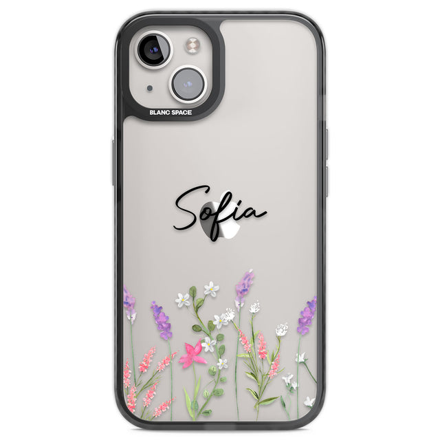 Personalised Lavender Wildflowers Black Impact Phone Case for iPhone 13, iPhone 14, iPhone 15