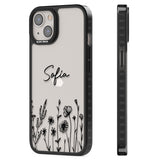 Personalised Black Wildflowers Black Impact Phone Case for iPhone 13, iPhone 14, iPhone 15