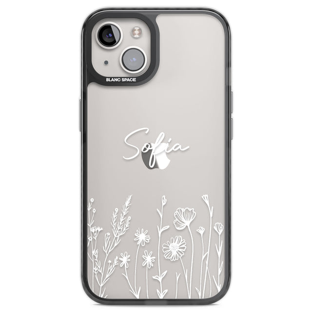 Personalised White Wildflowers Black Impact Phone Case for iPhone 13, iPhone 14, iPhone 15