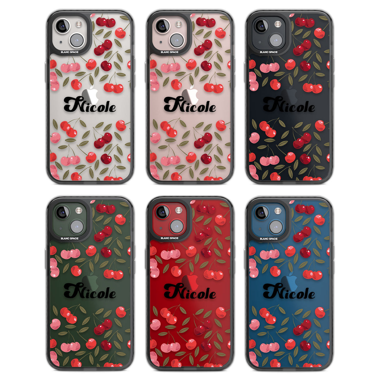 Personalised Cherry Pattern Black Impact Phone Case for iPhone 13, iPhone 14, iPhone 15