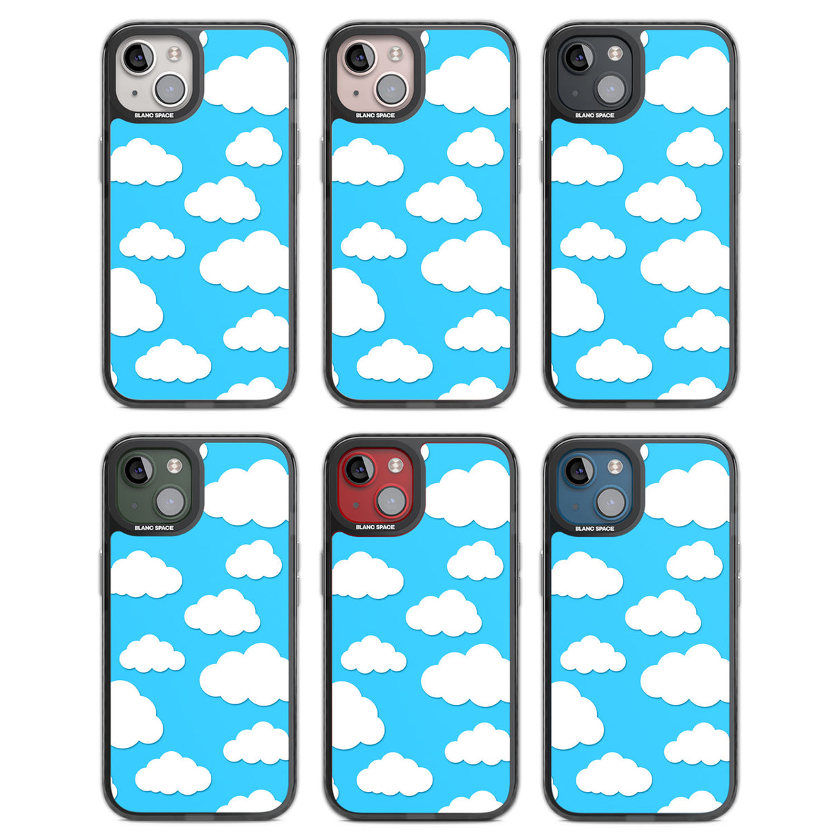 Blue Sky & Clouds Pattern Black Impact Phone Case for iPhone 13, iPhone 14, iPhone 15