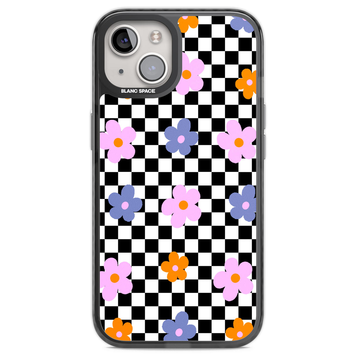 Checkered Blossom Black Impact Phone Case for iPhone 13, iPhone 14, iPhone 15