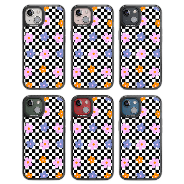 Checkered Blossom Black Impact Phone Case for iPhone 13, iPhone 14, iPhone 15