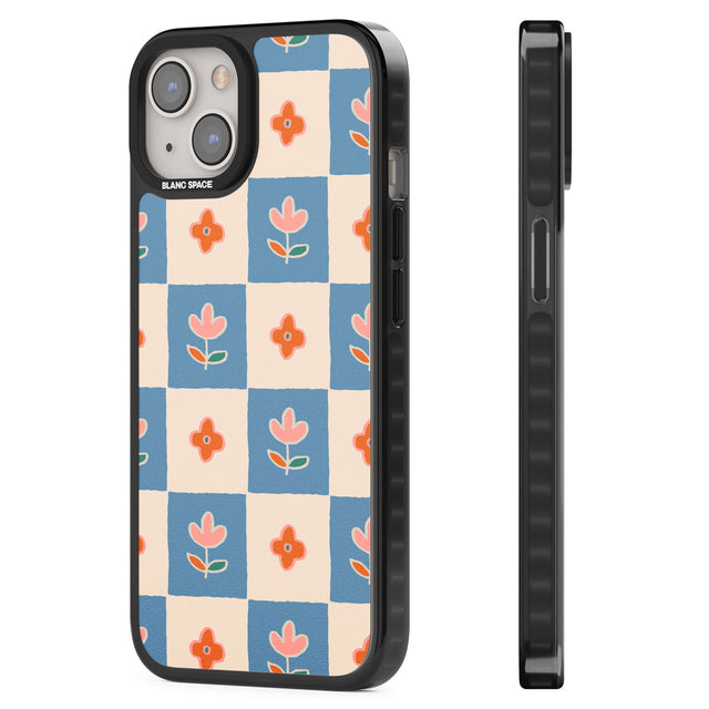 Vintage Bloom Checkered Black Impact Phone Case for iPhone 13, iPhone 14, iPhone 15