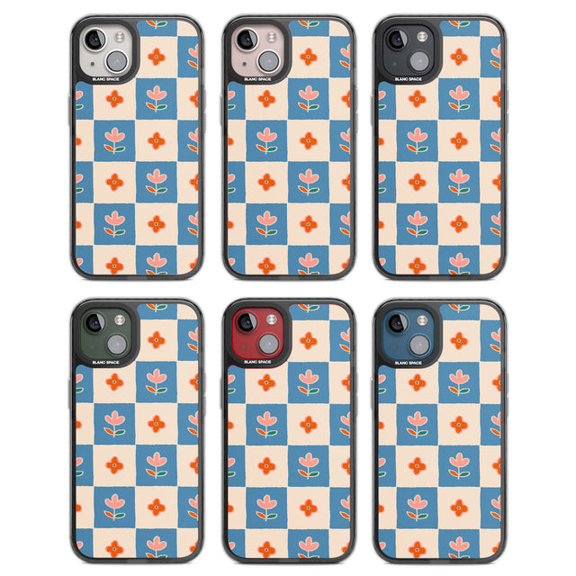 Vintage Bloom Checkered Black Impact Phone Case for iPhone 13, iPhone 14, iPhone 15